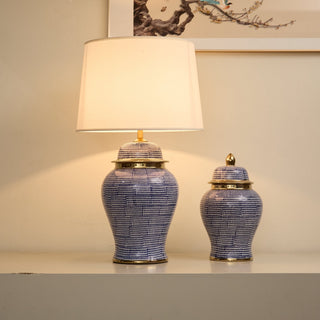 Indigo Dot Patterned Ceramic Table Lamp-Neutral Decor