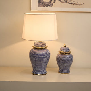 Indigo Dot Patterned Ceramic Table Lamp-Neutral Decor