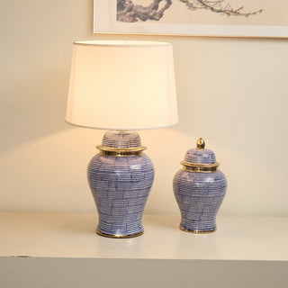 Indigo Dot Patterned Ceramic Table Lamp-Neutral Decor