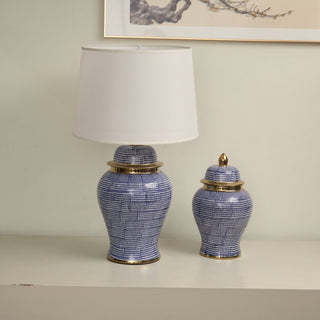 Indigo Dot Patterned Ceramic Table Lamp-Neutral Decor