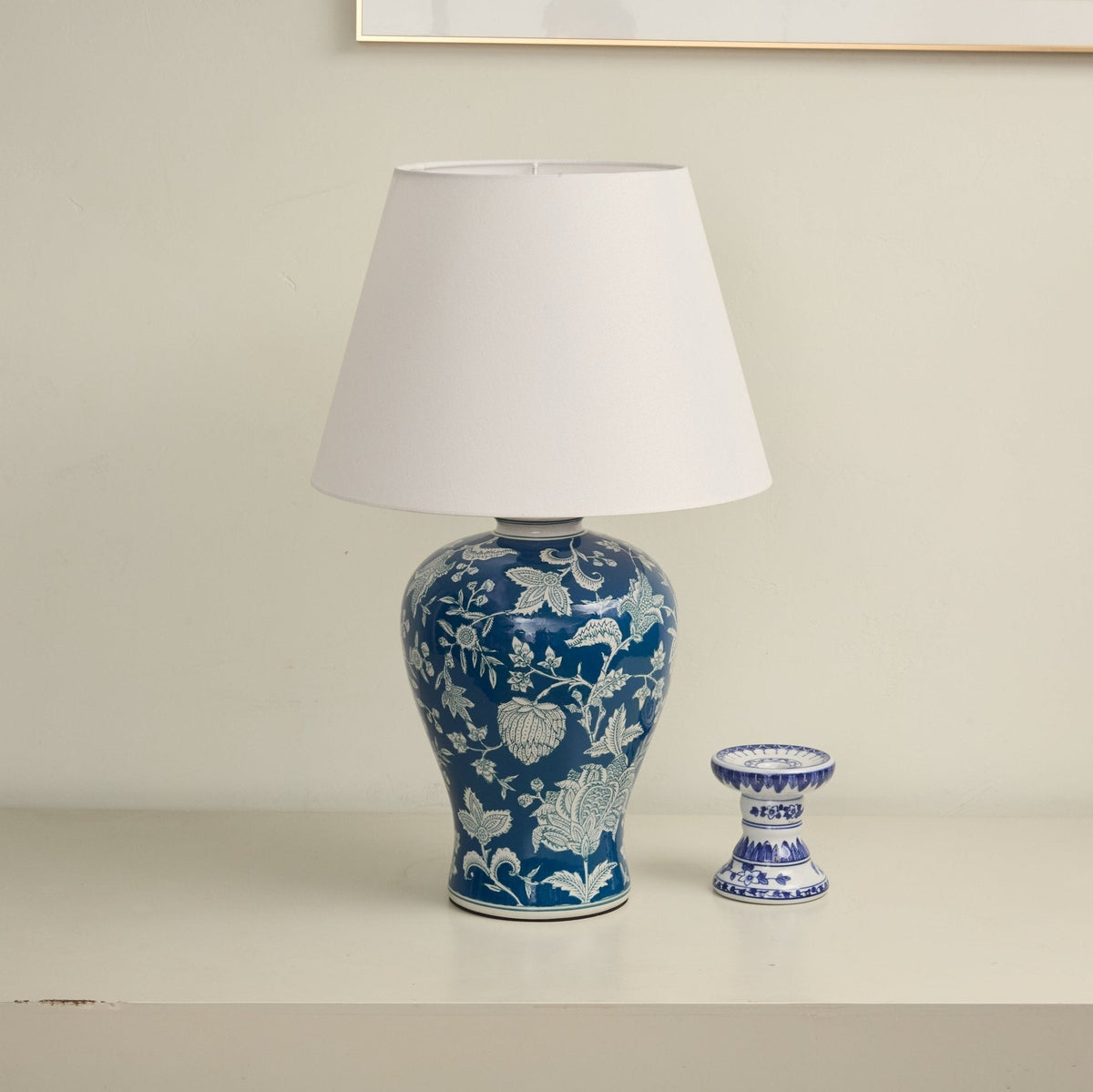 Indigo Floral Vine Ceramic Table Lamp-Neutral Decor