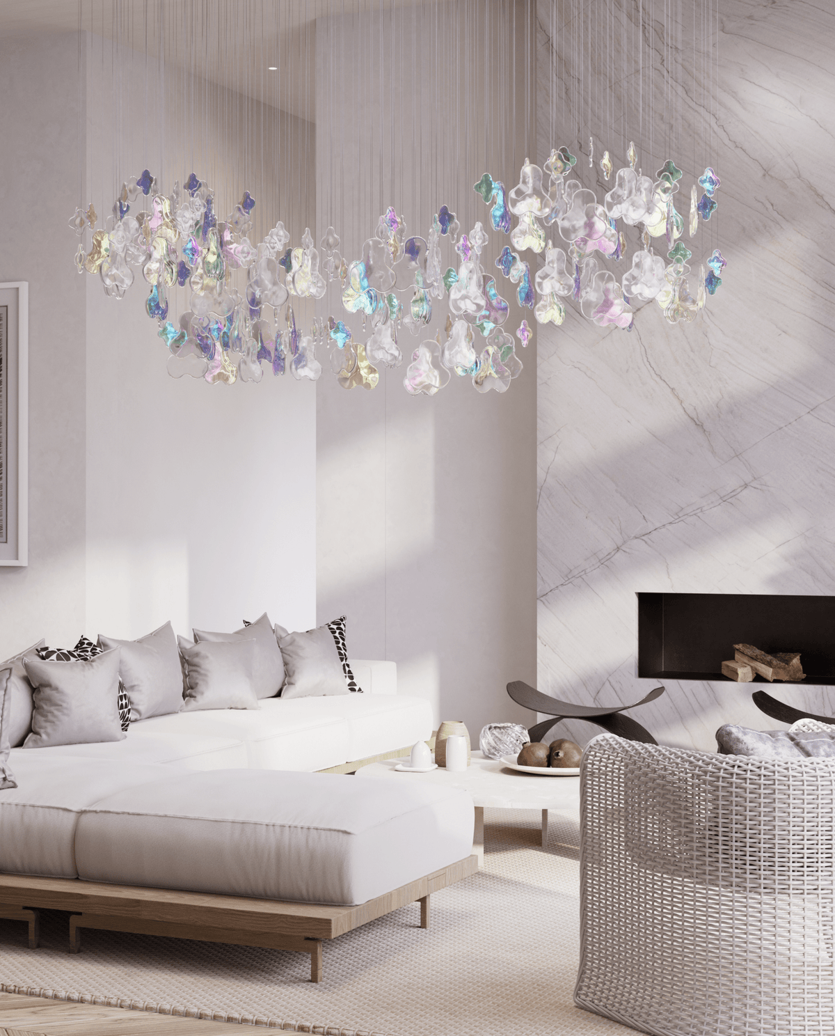 Iris Iridescent Blossom Chandelier-Neutral Decor