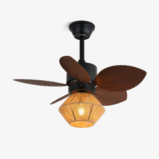 Plafonnier ventilateur Solaya en rotin tropical