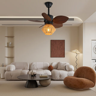 Plafonnier ventilateur Solaya en rotin tropical