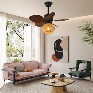 Plafonnier ventilateur Solaya en rotin tropical