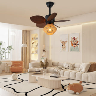 Plafonnier ventilateur Solaya en rotin tropical