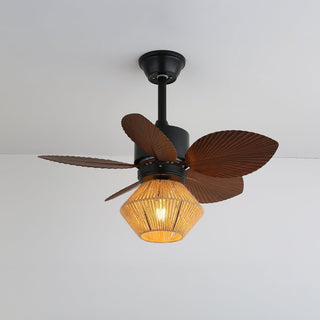 Plafonnier ventilateur Solaya en rotin tropical