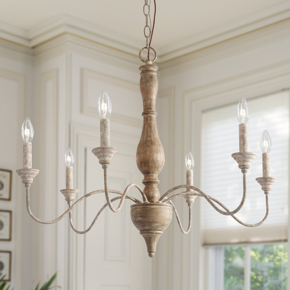 Eurloryra Lustre Bougie Sculpté à la Main Bois Vintage