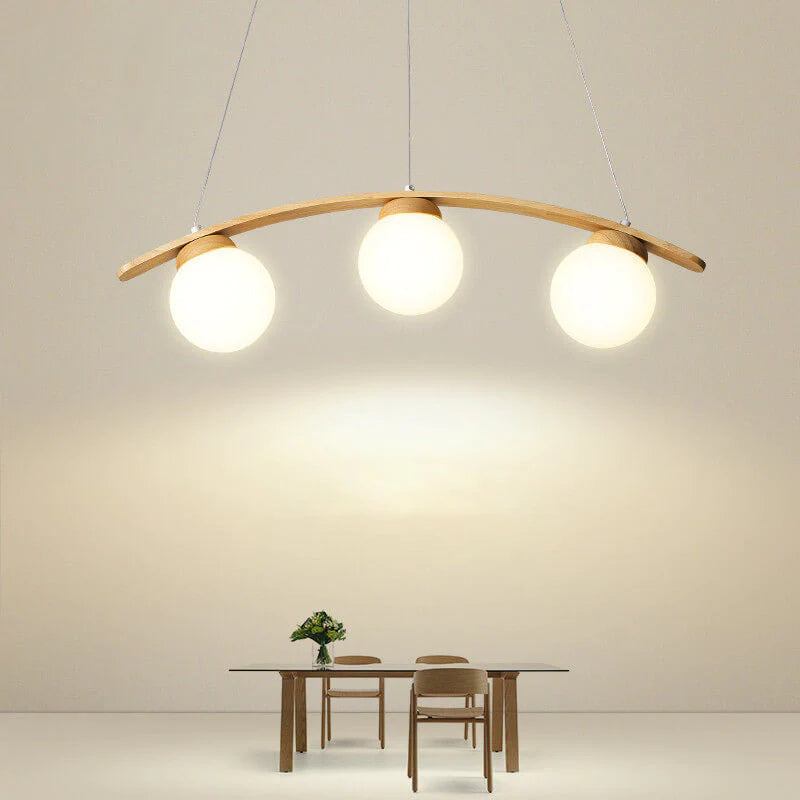 Valentina LED Suspension Bois Verre Blanc Salon/Chambre À Coucher