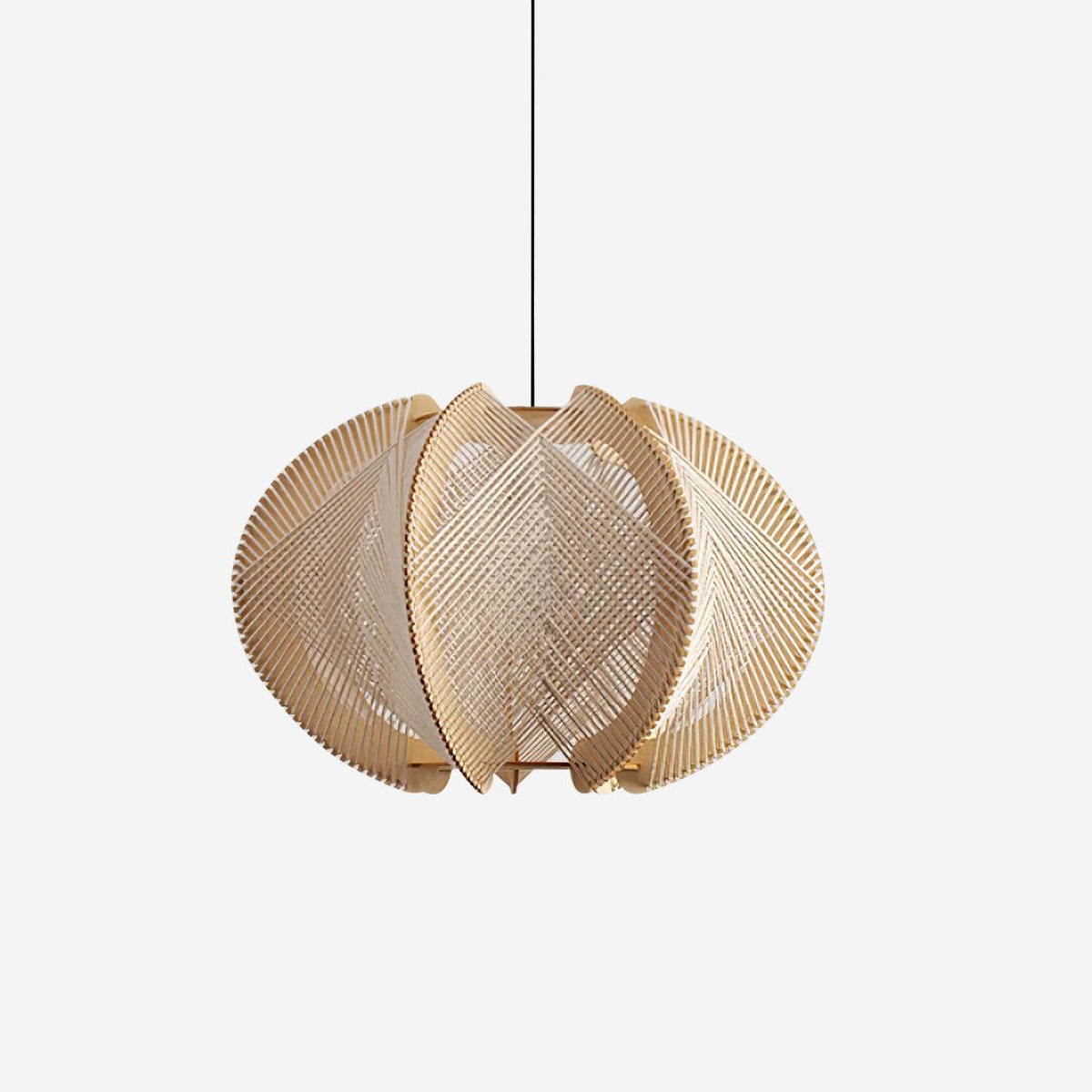 Vanto Pendant Light with Fabric Shade, Wooden Frame, and Wire Detail-Neutral Decor