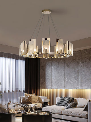Nyraeila Lustre Métal Albâtre Rond Luxe Postmoderne