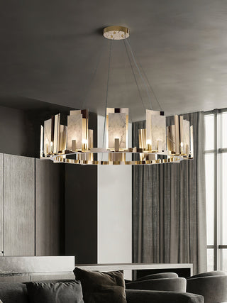 Nyraeila Lustre Métal Albâtre Rond Luxe Postmoderne