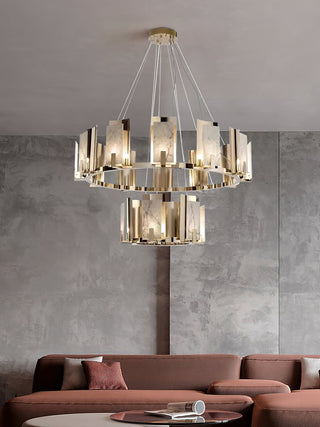 Nyraeila Lustre Métal Albâtre Rond Luxe Postmoderne