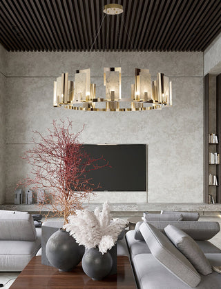 Nyraeila Lustre Métal Albâtre Rond Luxe Postmoderne