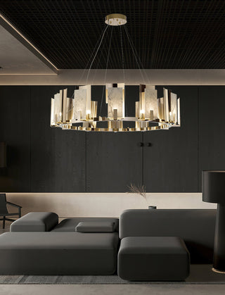 Nyraeila Lustre Métal Albâtre Rond Luxe Postmoderne