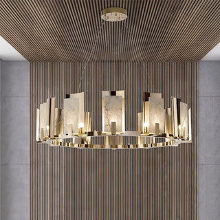 Nyraeila Lustre Métal Albâtre Rond Luxe Postmoderne
