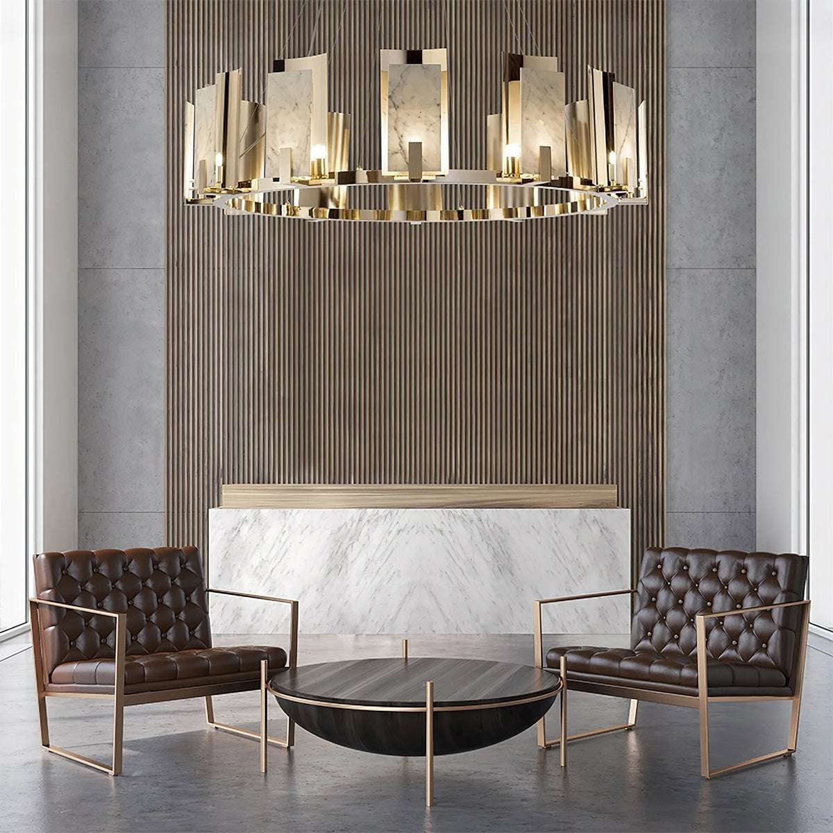 Nyraeila Lustre Métal Albâtre Rond Luxe Postmoderne