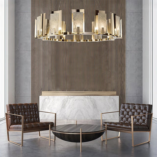 Nyraeila Lustre Métal Albâtre Rond Luxe Postmoderne