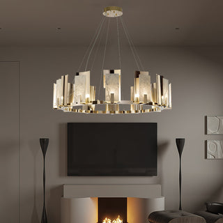 Nyraeila Lustre Métal Albâtre Rond Luxe Postmoderne