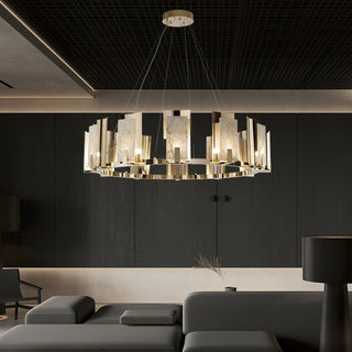 Nyraeila Lustre Métal Albâtre Rond Luxe Postmoderne