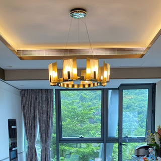 Nyraeila Lustre Métal Albâtre Rond Luxe Postmoderne