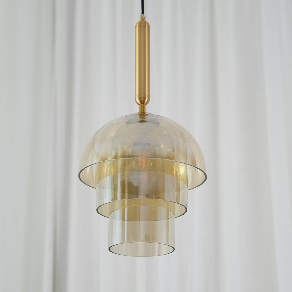Delelise Suspension en Verre Cognac Dôme Laiton Mid-Century