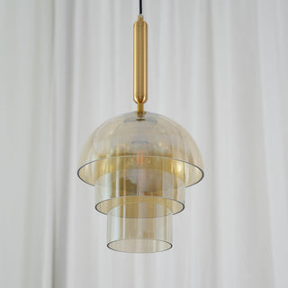 Solara Suspension en Verre Cognac Dôme Laiton Mid-Century