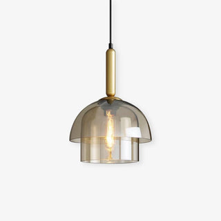 Solara Suspension en Verre Cognac Dôme Laiton Mid-Century