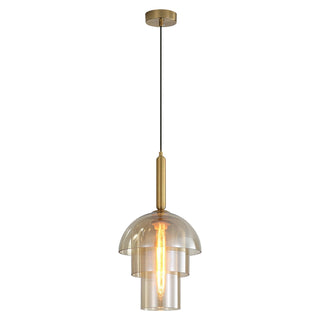 Solara Suspension en Verre Cognac Dôme Laiton Mid-Century
