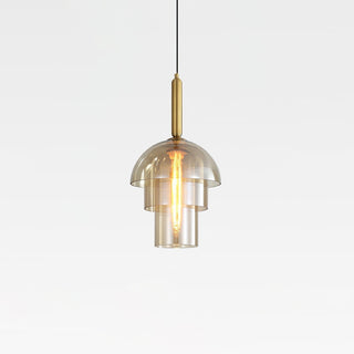 Solara Suspension en Verre Cognac Dôme Laiton Mid-Century
