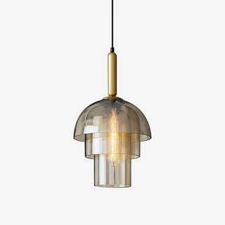 Solara Suspension en Verre Cognac Dôme Laiton Mid-Century