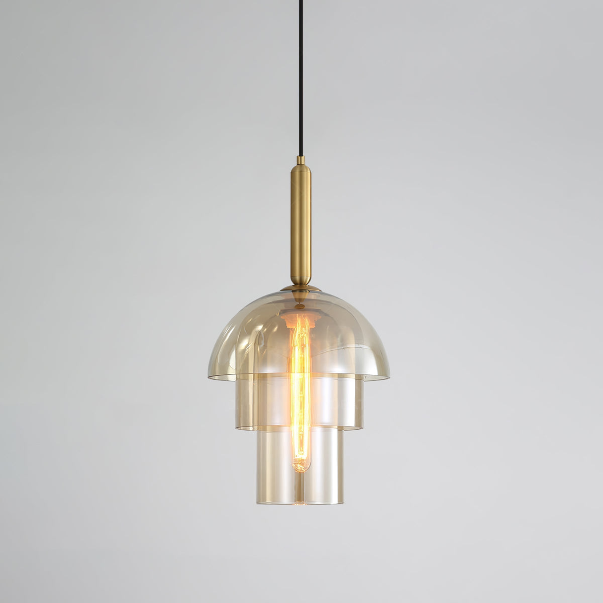 Delelise Suspension en Verre Cognac Dôme Laiton Mid-Century