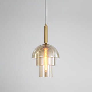 Solara Suspension en Verre Cognac Dôme Laiton Mid-Century