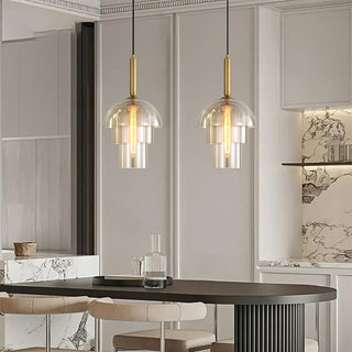 Solara Suspension en Verre Cognac Dôme Laiton Mid-Century