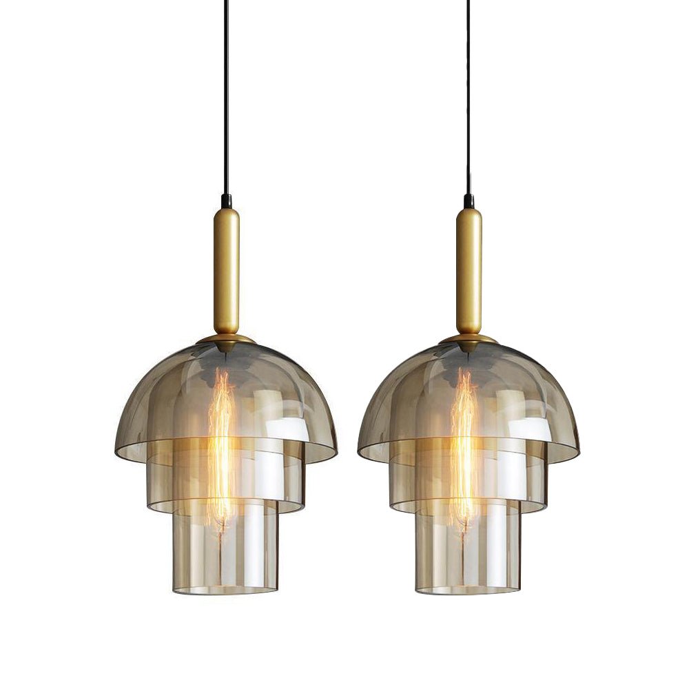 Delelise Suspension en Verre Cognac Dôme Laiton Mid-Century