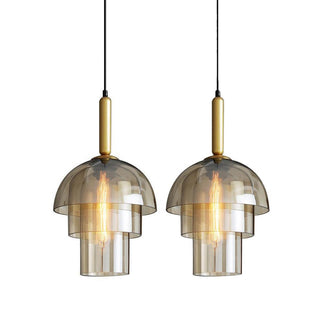 Solara Suspension en Verre Cognac Dôme Laiton Mid-Century