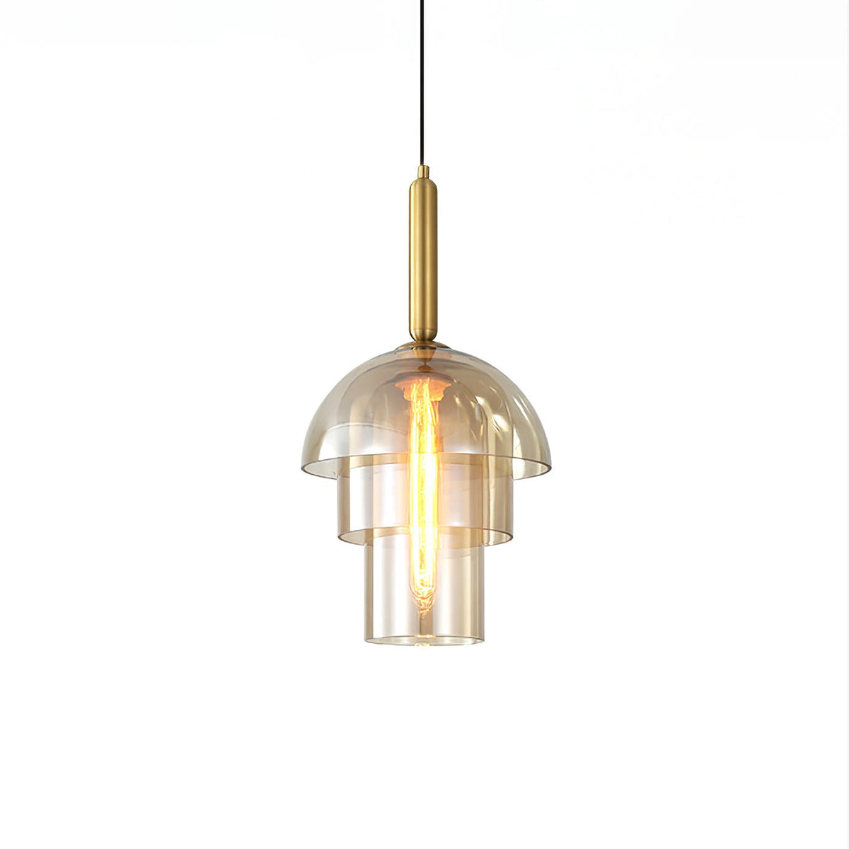 Delelise Suspension en Verre Cognac Dôme Laiton Mid-Century