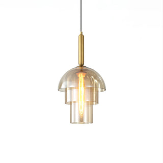 Solara Suspension en Verre Cognac Dôme Laiton Mid-Century