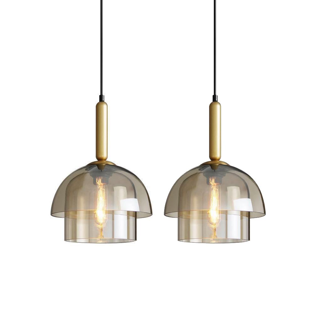 Delelise Suspension en Verre Cognac Dôme Laiton Mid-Century