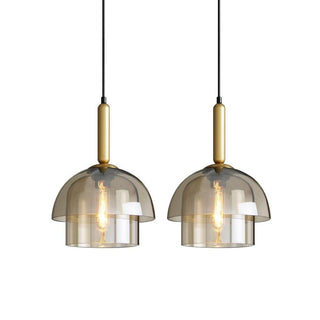 Solara Suspension en Verre Cognac Dôme Laiton Mid-Century