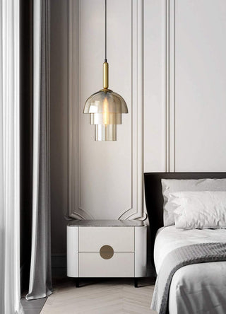 Solara Suspension en Verre Cognac Dôme Laiton Mid-Century