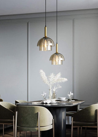 Solara Suspension en Verre Cognac Dôme Laiton Mid-Century