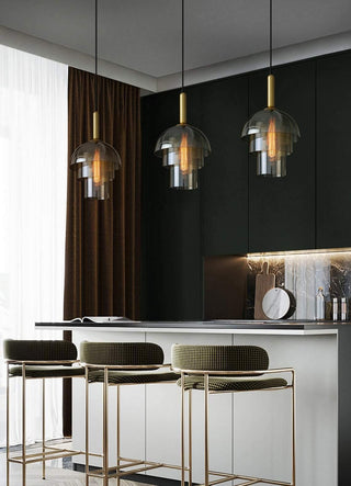 Solara Suspension en Verre Cognac Dôme Laiton Mid-Century
