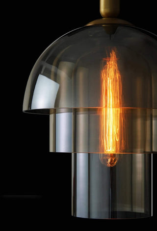 Solara Suspension en Verre Cognac Dôme Laiton Mid-Century