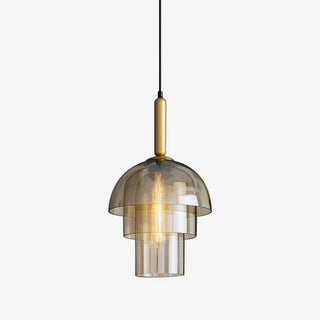 Solara Suspension en Verre Cognac Dôme Laiton Mid-Century