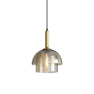 Solara Suspension en Verre Cognac Dôme Laiton Mid-Century