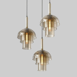 Solara Suspension en Verre Cognac Dôme Laiton Mid-Century
