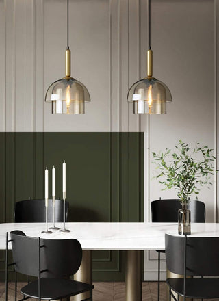 Solara Suspension en Verre Cognac Dôme Laiton Mid-Century