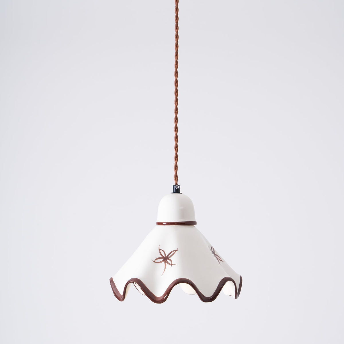 Pendant Lamp Ceramic Wavy Shade Rustic Brown Trim Retro Farmhouse-Neutral Decor