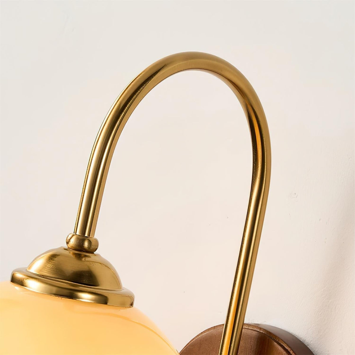 Wall Lamp Metal and Glass Smooth Globe with Wooden Backplate-Neutral Decor